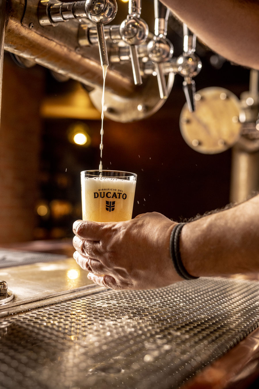 publican mentre versa una birra del ducato alla spina